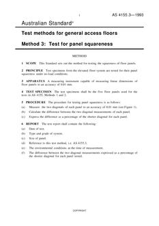 AS 4155.3: 01/01/1993 Test methods for general access floors, Method 3: Test for panel squareness