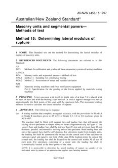 AS/NZS 4456.15: 04/05/1997 Masonry units and segmental pavers – Methods of test, Method 15: Determining lateral modulus of rupture