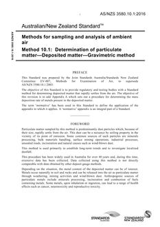 AS/NZS 3580.10.1: 10/13/2016 Methods for sampling and analysis of ambient air, Method 10.1: Determination of particulate matter – Deposited matter – Gravimetric method