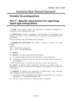 AS/NZS 1841.7: 04/05/1997 Portable fire extinguishers, Part 7: Specific requirements for vaporizing liquid type extinguishers