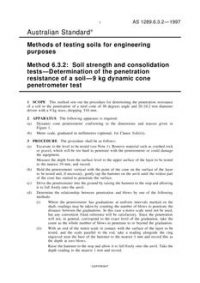 AS 1289.6.3.2: 06/05/1997 Methods of testing soils for engineering purposes, Method 6.3.2: Soil strength and consolidation tests – Determination of the penetration resistance of a soil – 9 kg dynamic cone penetrometer test