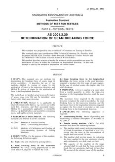 AS 2001.2.20: 12/31/1985 Methods of test for textiles, Part 2.20: Physical tests – Determination of seam breaking force