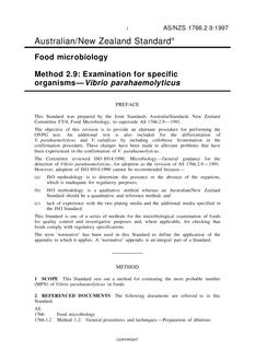 AS/NZS 1766.2.9: 12/05/1997 Food microbiology, Method 2.9: Examination for specific organisms – Vibrio parahaemolyticus