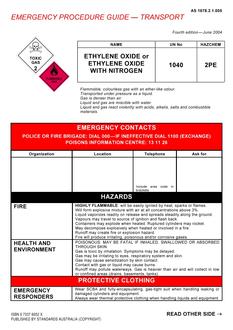 AS 1678.2.1.005: 06/03/2004 Emergency procedure guide – Transport – Ethylene oxide or ethylene oxide with nitrogen