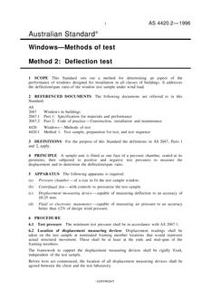 AS 4420.2: 01/01/1996 Windows – Methods of test – Deflection test