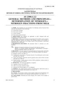 AS 2300.1.2.2: 01/01/1988 Methods of chemical and physical testing for the dairying industry, Method 1.2.2: General methods and principles – Determination of nitrogen – Nitrogen fractions from milk