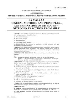 AS 2300.1.2.2: 01/01/1988 Methods of chemical and physical testing for the dairying industry, Method 1.2.2: General methods and principles – Determination of nitrogen – Nitrogen fractions from milk