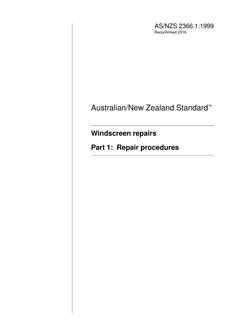 AS/NZS 2366.1: 03/05/1999 Windscreen repairs, Part 1: Repair procedures
