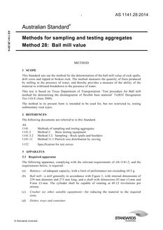 AS 1141.28: 12/19/2014 Methods for sampling and testing aggregates, Method 28: Ball mill value