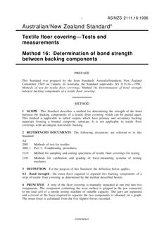 AS/NZS 2111.16: 08/05/1996 Textile floor covering – Tests and measurements, Method 16: Determination of bond strength between backing components