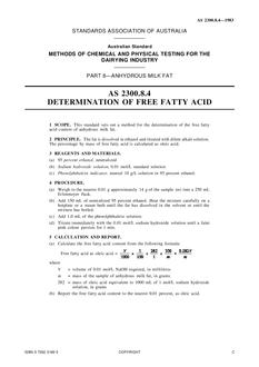 AS 2300.8.4: 10/07/1983 Methods of chemical and physical testing for the dairying industry, Method 8.4: Anhydrous milk fat – Free fatty acid