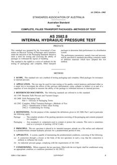 AS 2582.8: 01/01/1985 Complete, filled transport packages – Methods of test – Internal hydraulic pressure test