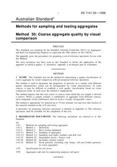 AS 1141.30: 01/01/1996 Methods for sampling and testing of aggregates – Coarse aggregate quality by visual comparison