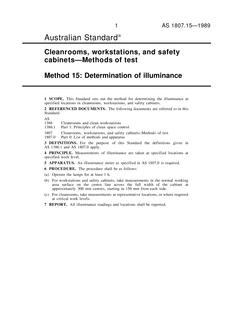 AS 1807.15: 01/01/1989 Cleanrooms, workstations and safety cabinets – Methods of test – Determination of illuminance