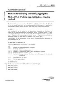 AS 1141.11.1: 06/15/2009 Methods for sampling and testing aggregates, Method 11.1: Particle size distribution – Sieving method