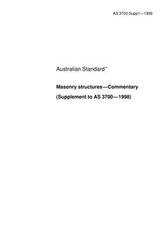AS 3700 SUPP 1: 01/01/1999 Masonry structures – Commentary (Supplement to AS 3700-1998)