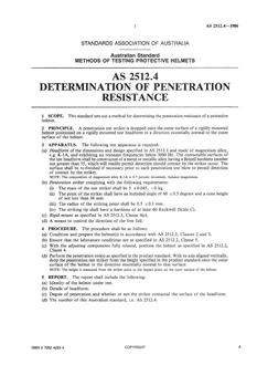 AS 2512.4: 01/01/1986 Methods of testing protective helmets – Determination of penetration resistance