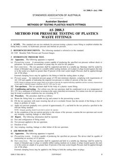 AS 2888.3: 01/01/1986 Methods of testing plastics waste fittings – Method for pressure testing of plastics waste fittings