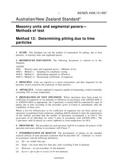 AS/NZS 4456.13: 04/05/1997 Masonry units and segmental pavers – Methods of test, Method 13: Determining pitting due to lime particles