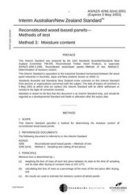 AS/NZS 4266.3(INT): 05/05/2001 Reconstituted wood-based panels – Methods of test, Method 3: Moisture content