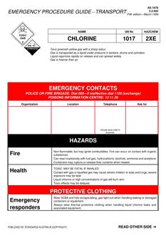 AS 1678.2.2.002: 03/05/1999 Emergency procedure guide – Transport – Chlorine