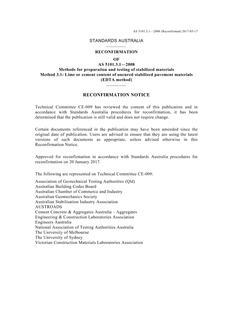 AS 5101.3.1: 06/19/2008 Methods for preparation and testing of stabilized materials, Method 3.1: Lime or cement content of uncured stabilized pavement materials (EDTA method)