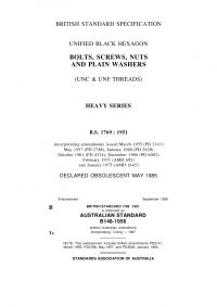 AS B148: 01/01/1956 Unified black hexagon bolts, screws and nuts (UNC and UNF threads) and plain washers – Heavy series