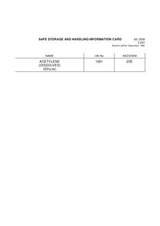 AS 2508.2.001: 01/01/1992 Safe storage and handling information card – Acetylene (Dissolved) (Ethyne)