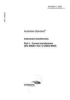 AS 60044.1: 02/20/2007 Instrument transformers, Part 1: Current transformers (IEC 60044-1 Ed.1.2 (2003) MOD)