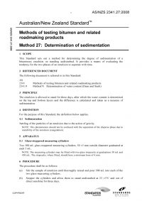 AS/NZS 2341.27: 06/06/2008 Methods of testing bitumen and related roadmaking products, Method 27: Determination of sedimentation AS/NZS 2341.27: 06/06/2008 Methods of testing bitumen and related roadmaking products, Method 27: Determination of sedimentation
