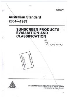 AS 2604: 04/04/1983 Sunscreen products – Evaluation and classification