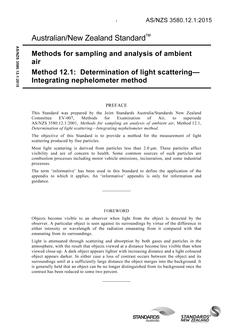 AS/NZS 3580.12.1: 06/10/2015 Methods for sampling and analysis of ambient air, Method 12.1: Determination of light scattering – Integrating nephelometer method