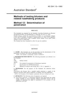 AS 2341.12: 01/01/1993 Methods of testing bitumen and related roadmaking products – Determination of penetration
