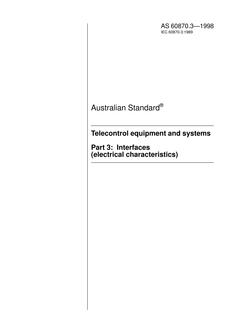 AS 60870.3: 04/05/1998 Telecontrol equipment and systems, Part 3: Interfaces (electrical characteristics)