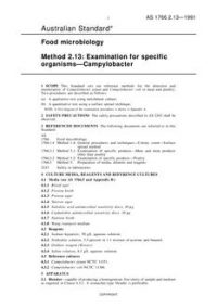 AS 1766.2.13: 12/31/1990 Food microbiology, Method 2.13: Examination for specific organisms – Campylobacter