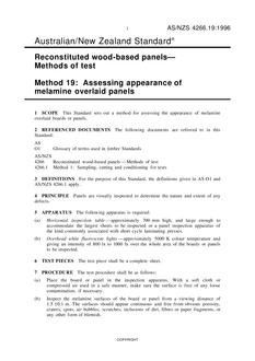 AS/NZS 4266.19: 06/05/1996 Reconstituted wood-based panels – Methods of test, Method 19: Assessing appearance of melamine overlaid panels