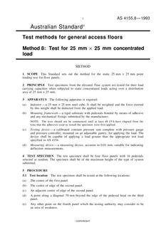 AS 4155.8: 01/01/1993 Test methods for general access floors, Method 8: Test for 25 mm x 25 mm concentrated load