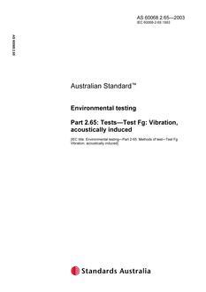 AS 60068.2.65: 01/01/2003 Environmental testing, Part 2.65: Tests – Test Fg: Vibration, acoustically induced