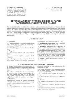 AS 1301.424S: 12/31/1988 Methods of test for pulp and paper (metric units) – Determination of titanium dioxide in paper, paperboard, pigments and fillers