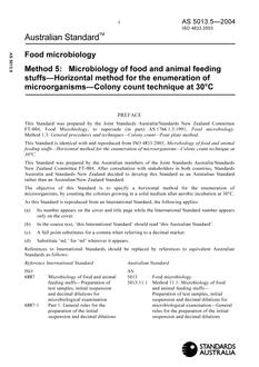 AS 5013.5: 01/01/2004 Food microbiology, Method 5: Microbiology of food and animal feeding stuffs – Horizontal method for the enumeration of microorganisms – Colony count technique at 30°C