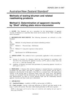 AS/NZS 2341.5: 06/05/1997 Methods of testing bitumen and related roadmaking products, Method 5: Determination of apparent viscosity by ‘Shell’ sliding plate micro-viscometer