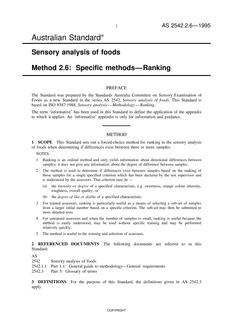 AS 2542.2.6: 04/05/1995 Sensory analysis of foods, Method 2.6: Specific methods – Ranking