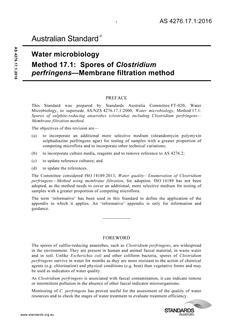 AS 4276.17.1: 04/12/2016 Water microbiology, Method 17.1: Spores of Clostridium perfringens – Membrane filtration method