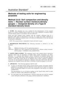 AS 1289.5.8.6: 01/01/1998 Methods of testing soils for engineering purposes, Method 5.8.6: Soil compaction and density tests – Nuclear surface moisture-density gauges – Assigned density of a Type B standard density block