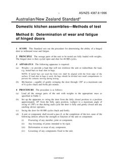 AS/NZS 4387.8: 06/05/1996 Domestic kitchen assemblies – Methods of test, Method 8: Determination of wear and fatigue of hinged doors