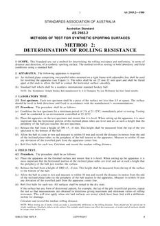AS 2983.2: 12/31/1987 Methods of test for synthetic sporting surfaces, Method 2: Determination of rolling resistance