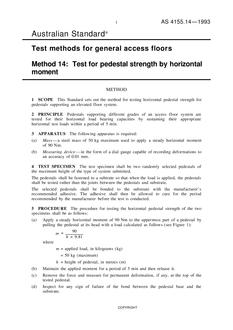 AS 4155.14: 01/01/1993 Test methods for general access floors, Method 14: Test for pedestal strength by horizontal moment