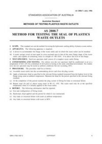 AS 2888.7: 01/01/1986 Methods of testing plastics waste outlets – Method for testing the seal of plastics waste outlets