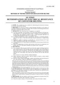 AS 1334.9: 02/07/1982 Methods of testing conveyor and elevator belting, Part 9: Determination of electrical resistance of conveyor belting