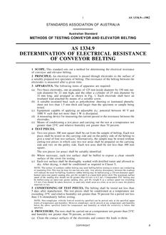 AS 1334.9: 02/07/1982 Methods of testing conveyor and elevator belting, Part 9: Determination of electrical resistance of conveyor belting